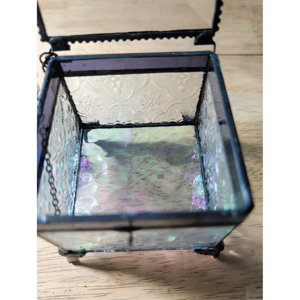 J. Devlin Clear Beveled Textured Glass Lidded Trinket Box For Mom's Pink Hue